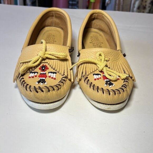 MINNETONKA Women’s Thunderbird Boat Moccasin Shoes Tan Size 7.5 - Picture 4 of 15
